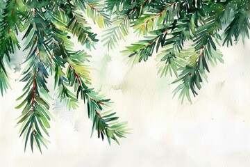 Poster - Watercolor painting of a pine tree branch with intricate details and soft colors