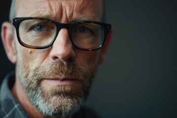 Poster - A close-up view of a man's face with glasses