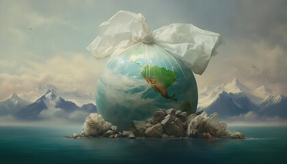 Illustration of plastic bag covering the globe