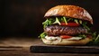 © sa-photo - Delicious gourmet burger with copy space, showcasing a savory beef patty, crisp vegetables, and a toasted bun.