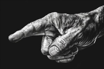Poster - A detailed illustration of a person's hand in monochrome tones, great for illustrations, design concepts or editorial use
