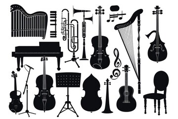 Aufkleber - A set of various musical instruments placed together on a surface