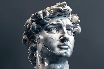 Wall Mural - A depiction of a man's head in a statue-like pose, featuring curly hair and a calm expression