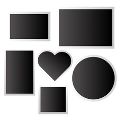 Poster - Black shape collection. Geometric forms with gradient fill. Heart, circle, rectangles focus. Simple vector set.