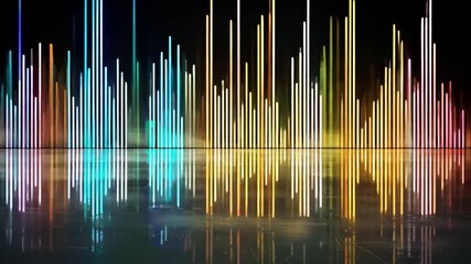 Leinwandbilder - Vibrant sound waves in various colors rise and fall, creating a striking visual against a dark background that enhances their reflective quality.