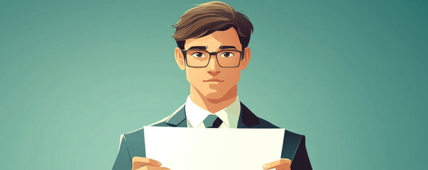 Poster - A man in a suit holding a piece of paper. Concept of professionalism and seriousness