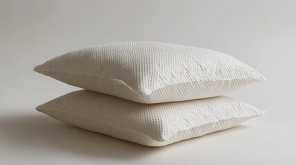 Wall Mural - Two White Pillows Stacked Against a Neutral Background