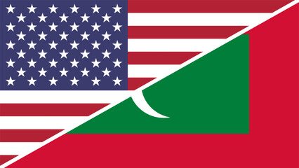 Poster - Maldives and United States flags combined in a split design vector, symbolizing international relations, global unity, and cultural exchange