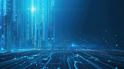 Abstract digital background with blue glowing lines and data