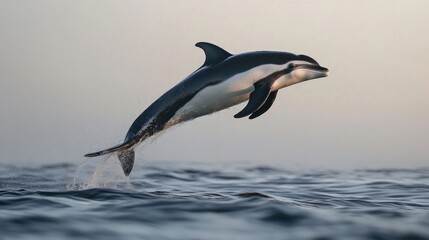 Canvas Print - A Dolphin Leaping Out of the Water at Sunset