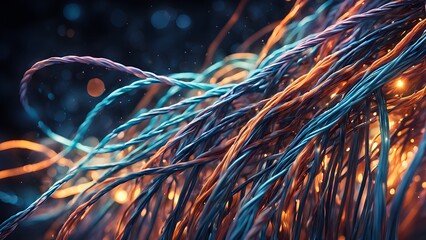 A wire with blue, red, and orange strands