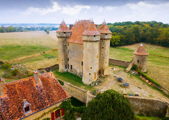 Wall Mural - View of gorgeous medieval castle Chateau Sarzay in village of Sarzay, France