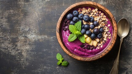 currant berries in bowl, healthy food, an acai bowl served in a wooden bowl, vegan, summer food, dessert