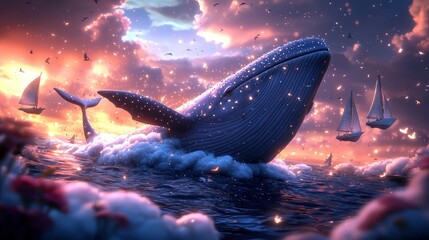 Wall Mural - Magical Whale in a Dreamlike Sea