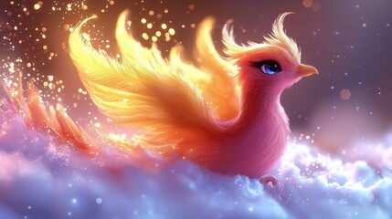 Poster - Magical Phoenix Bird in Flight with Glowing Feathers