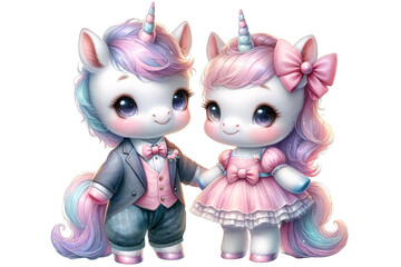 Wall Mural - Cute unicorn in wedding costumes