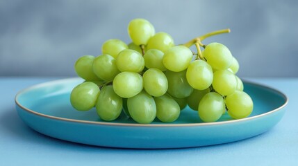 Wall Mural - Green Grapes on Blue Plate