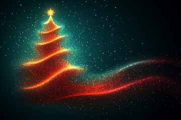 Wall Mural - A festive, abstract representation of a Christmas tree formed by swirling, glowing red lights. 