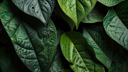 background pattern of fresh green natural leaves Generative AI