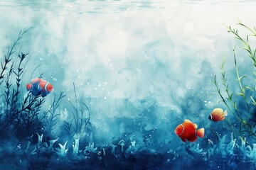 Wall Mural - Two clown fish swimming together in the ocean