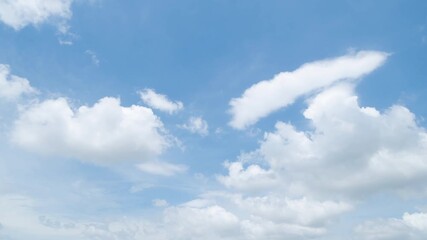 Wall Mural - Time lapse of clear blue sky with white fluffy clouds at noon. Day time. Abstract nature landscape background.