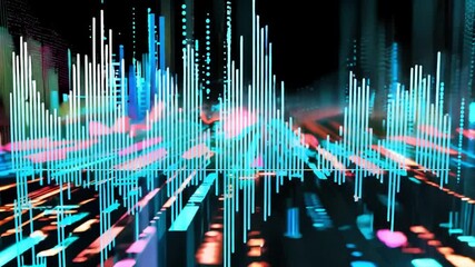 Leinwandbilder - Vibrant sound waves dance in a dark digital space, showcasing a mesmerizing display of color and rhythm.