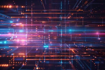 Poster - Abstract neon lines in tech style, background, matrix , created ai