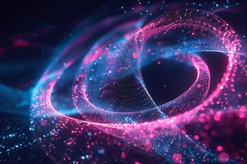 Poster - Abstract 3D render of neon particles with swirling motion and glowing effects , created ai
