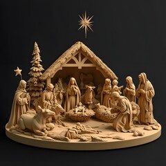 Wall Mural - 33. A 3D depiction of a Christian nativity scene with detailed figures and settings