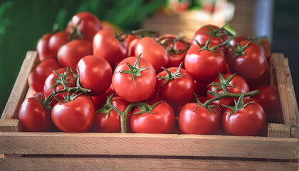 Tomato background, Top view of vibrant, fresh tomatoes clustered together as a colorful background, showcasing the natural beauty and texture of ripe tomatoes in vegetable food background