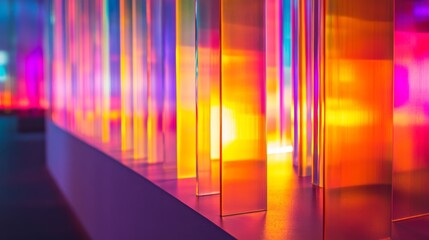 Fototapete - A detailed view of a modern light installation with changing colors, creating a mesmerizing visual effect and dynamic light patterns.