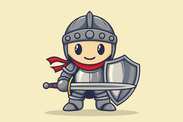 Illustration of a Boy in Knight Costume. Flat Cartoon Style Suitable for Web Landing Page, Banner, Flyer, Sticker, Card