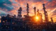 © kinara art design - A sunset view of an industrial complex with towering structures and pipes.