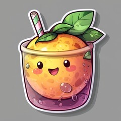 Poster - Cute Cartoon Orange Juice With Straw And Smiling Face