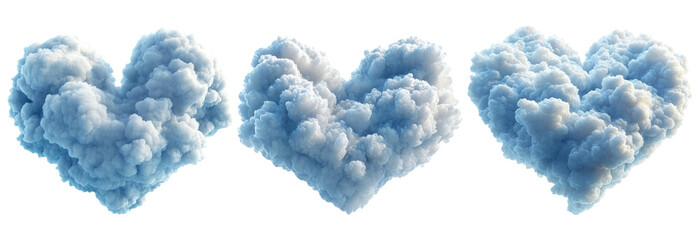 Set of three cloud hearts isolated on transparent background