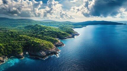 Wall Mural - An aerial shot of Phuket rugged coastline in the afternoon