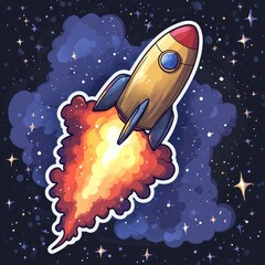 Wall Mural - cartoon rocket launching into space