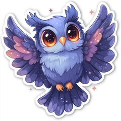 Canvas Print - Adorable Cartoon Owl with Big Eyes and Spread Wings