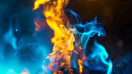 Wall Mural - The beautiful blue and yellow fire can light background. The light from the fire lighter