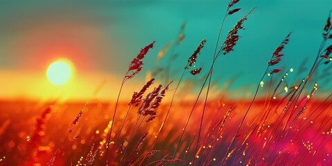 Wall Mural - sunset in the field