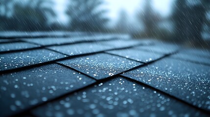 A roof made of Class 4 impact-resistant shingles, built to endure hailstorms, with hailstones striking without leaving a mark