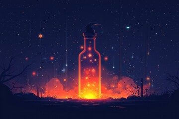 Sticker - Magical Glass Bottle Filled with Stars and Lights in a Night Sky