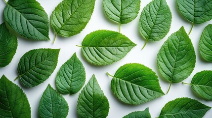 Wall Mural - Green Leaves on White Background