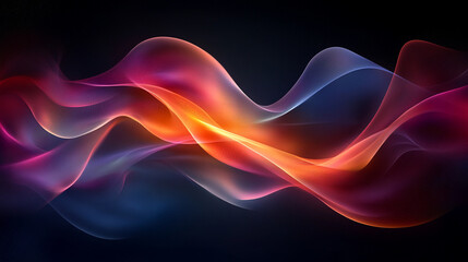 wave of dark blue, orange, and red against a black backdrop, creating a dynamic contrast with fluid, flowing shapes suggesting movement and depth