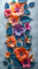 Canvas Print - digital art style, colorful flowers and leaves