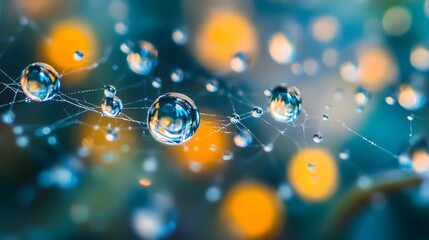 Macro photography of water droplets on a spider web