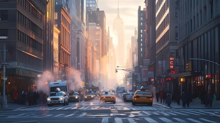 New York City street in the morning