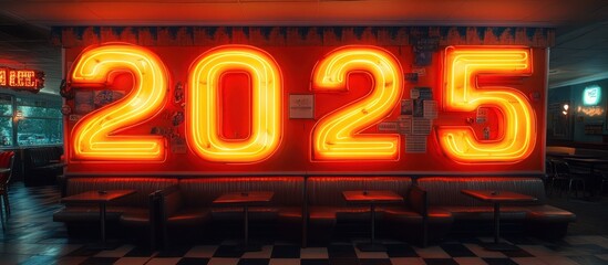 Neon 2025 Sign in a Retro Diner