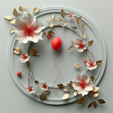 heart and flowers in the paper cut style