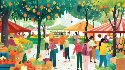 vibrant farmers market illustration celebrating community and abundance.